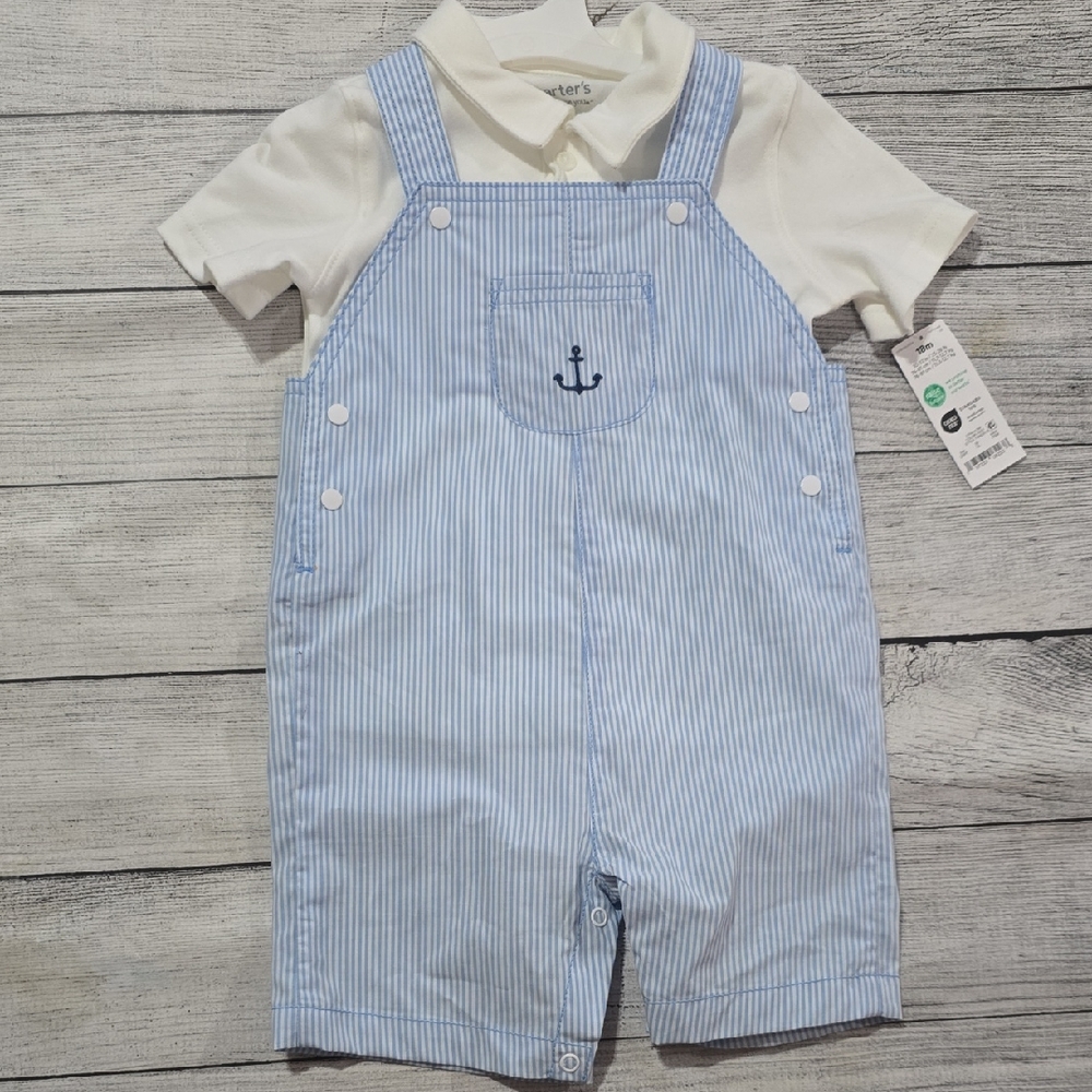Carter's Blue Striped Overalls with Anchor Detail